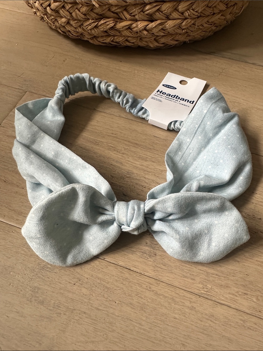 Old Navy Light Blue Knotted Headband with White Polka Dots
